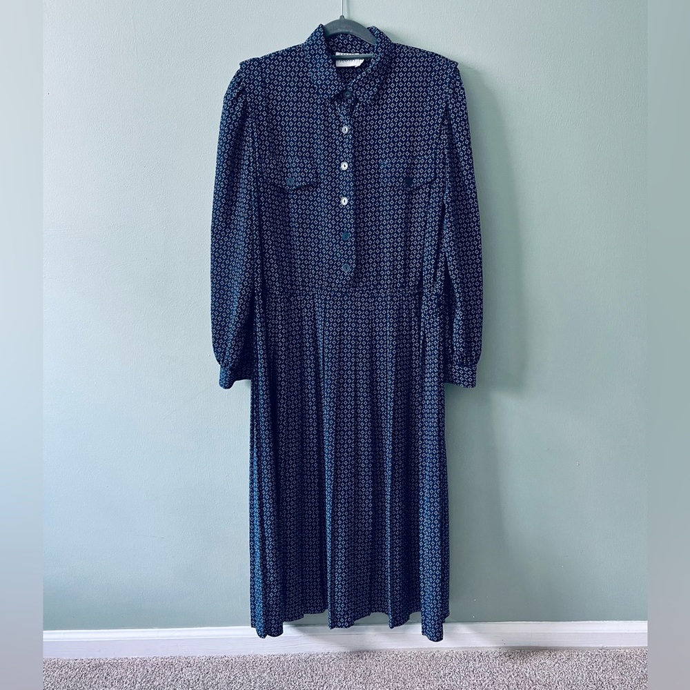 Vintage 80’s navy and white midi dress petite 10